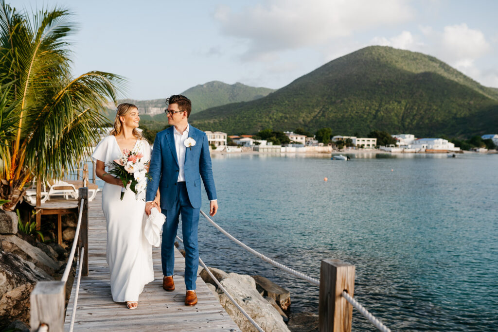 bride and groom photoshoot at Grand Case Beach Club St. Martin