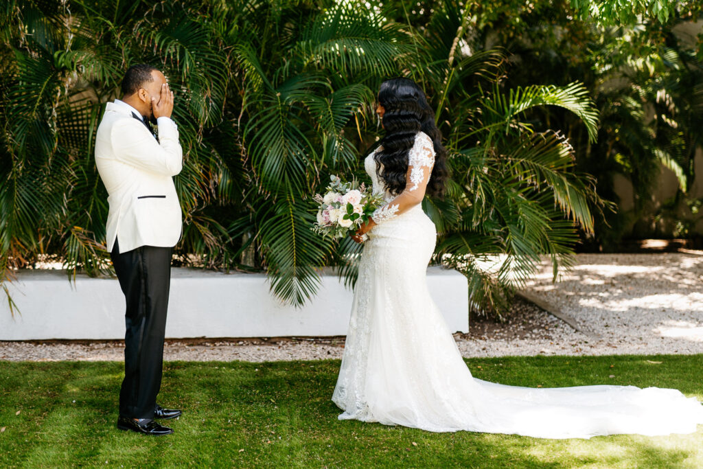 bride and groom first look Sint Maarten